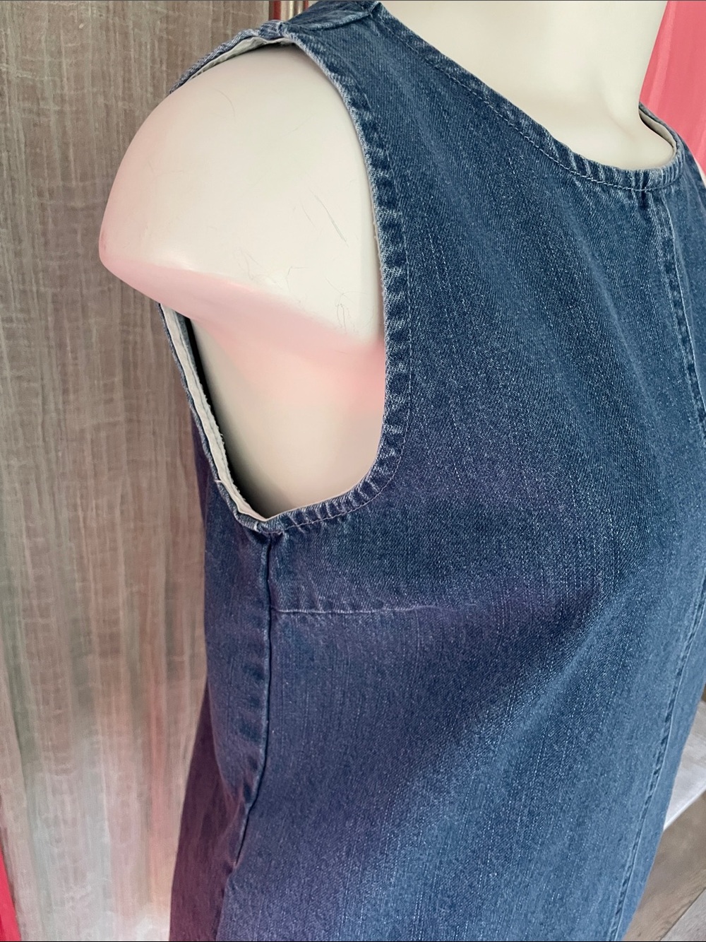 Classic Sleeveless Denim Shift Dress - Dark Blue - Picture 2 of 12
